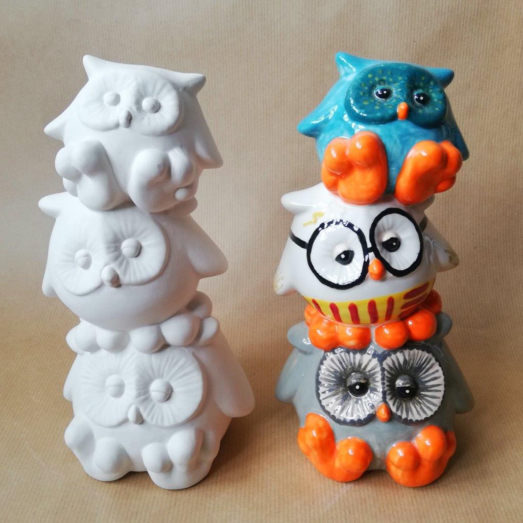 Owl Stack Bank Blue Owl Pottery Painting Studio