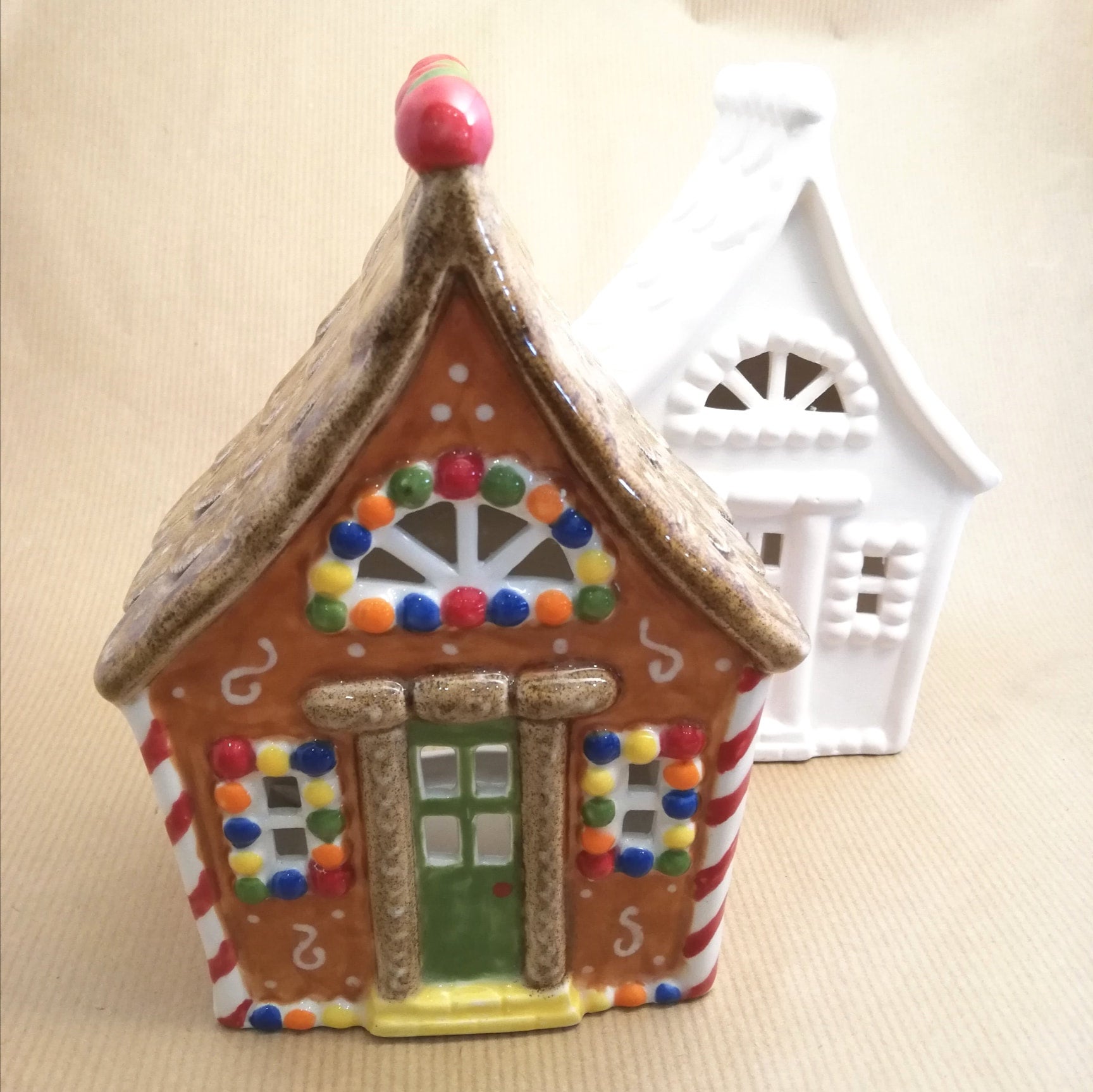 Gingerbread house tealight holder Blue Owl Pottery Painting Studio